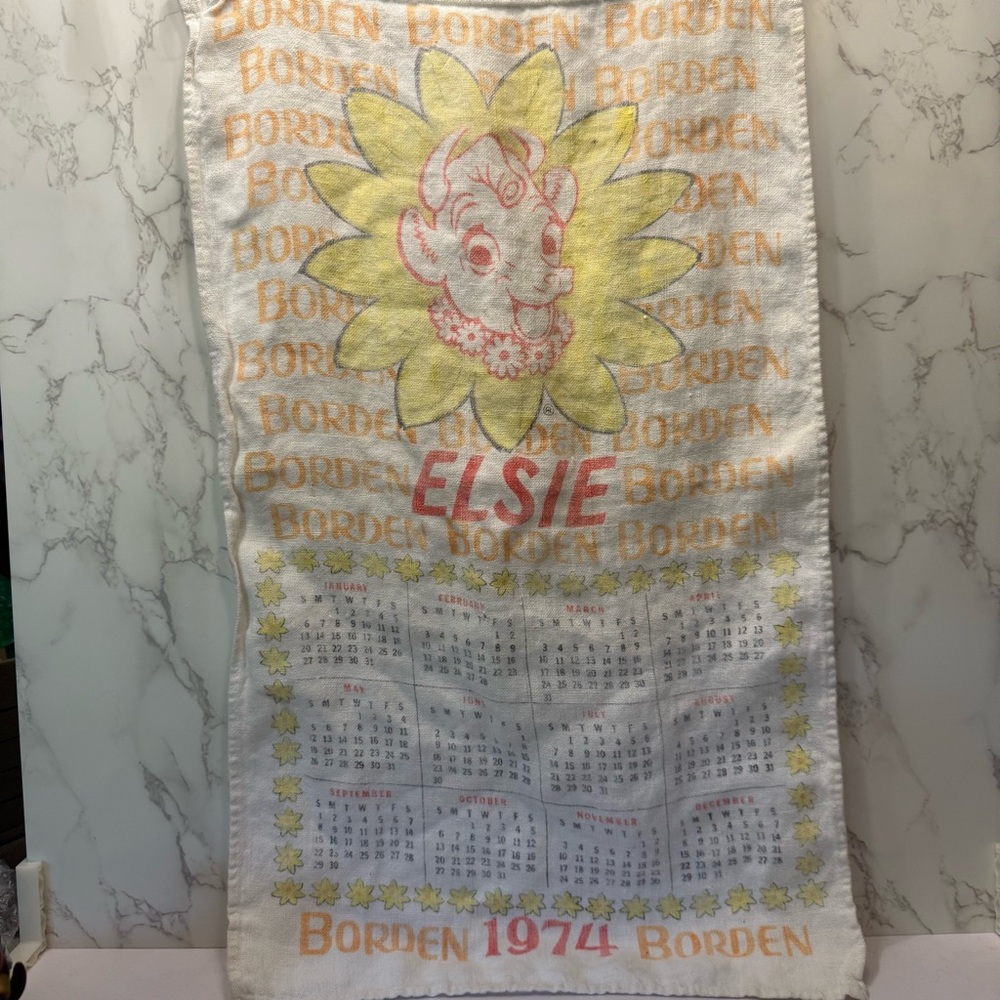 Vintage Borden 1974 Calendar Towel Elsie